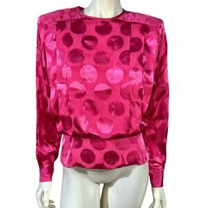 Nilani Vintage Pink Polka Dot Blouse, 70s 80s Style Size 7/8 Office or Casual